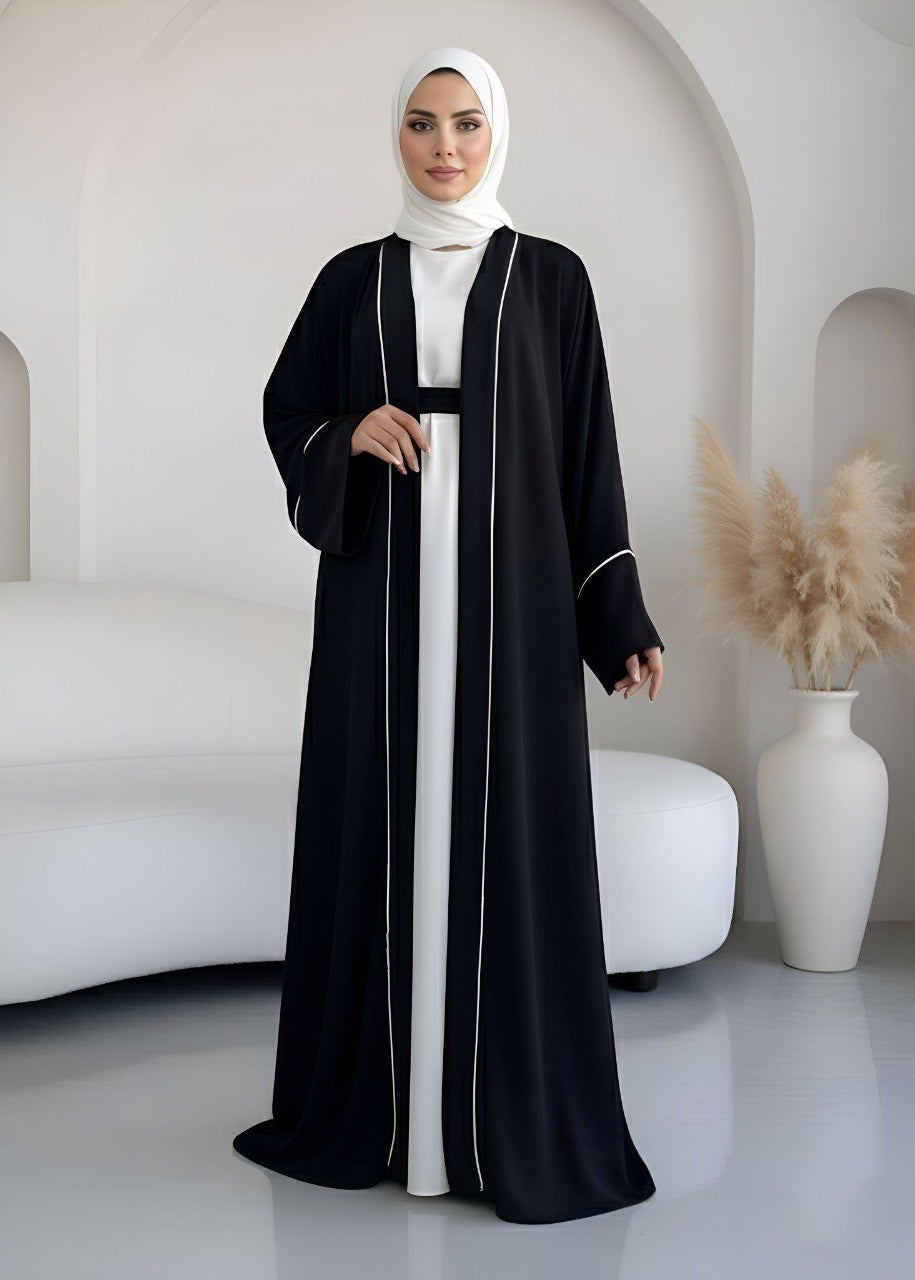 RUHI DOUBLE SHRUG ABAYA | BLACK TO WHITE