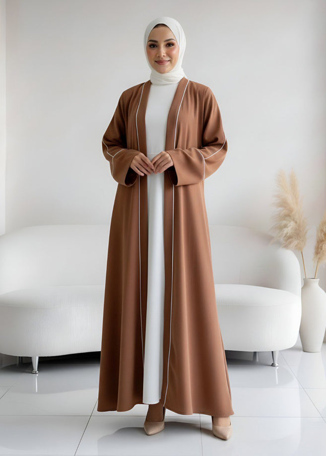 RUHI DOUBLE SHRUG ABAYA | WHITE TO COPPER