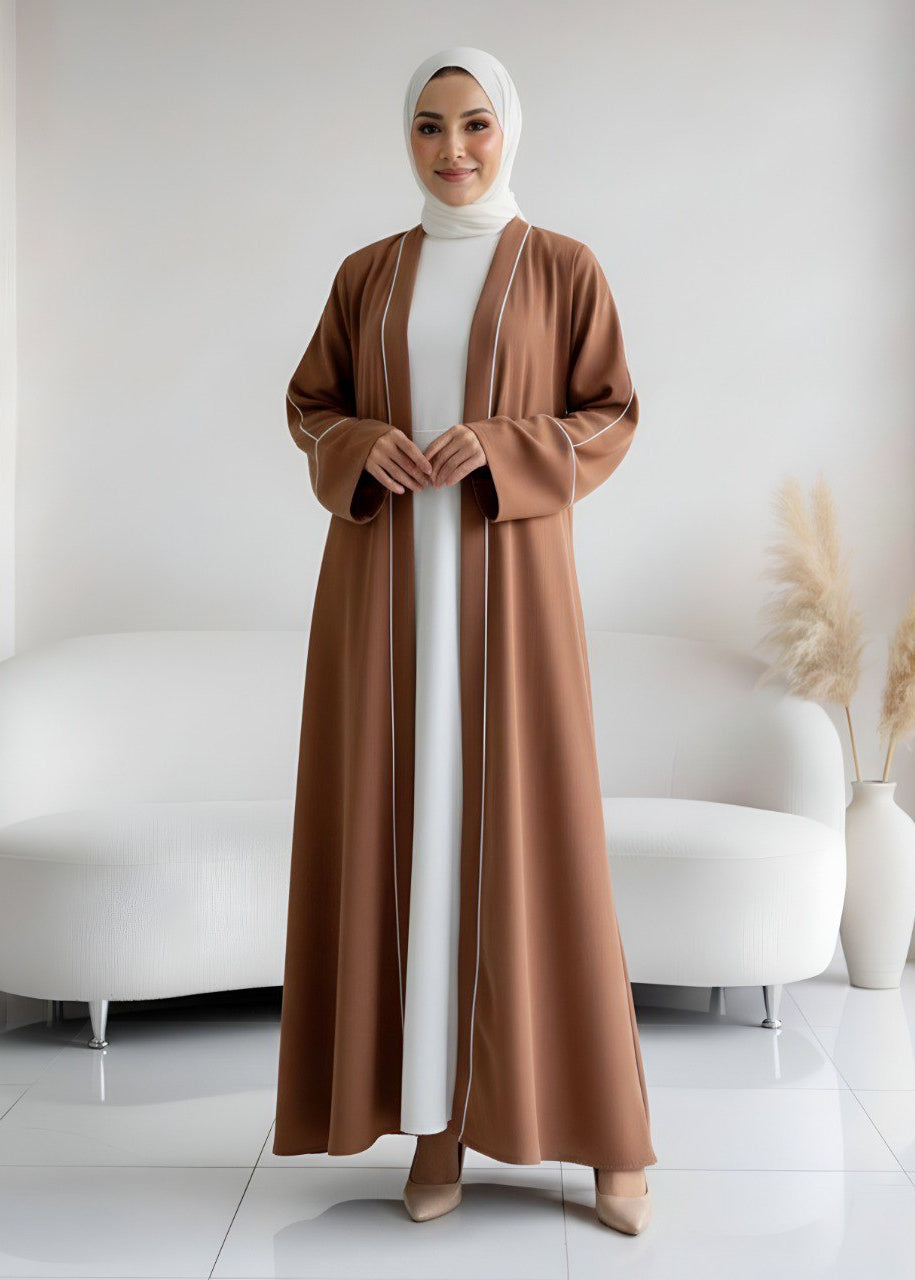 RUHI DOUBLE SHRUG ABAYA | WHITE TO COPPER