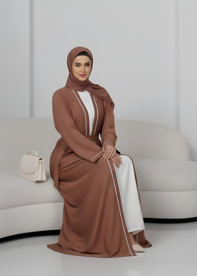 RUHI DOUBLE SHRUG ABAYA | WHITE TO GOLDEN