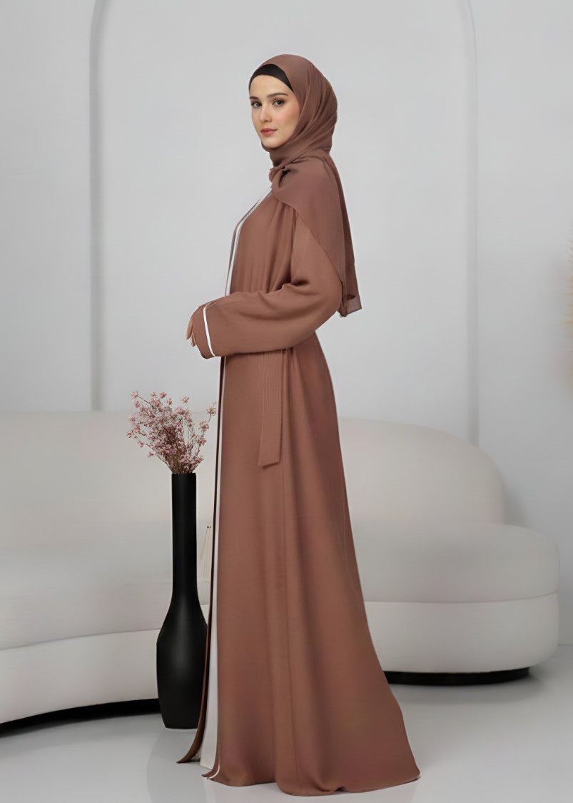 RUHI DOUBLE SHRUG ABAYA | WHITE TO GOLDEN