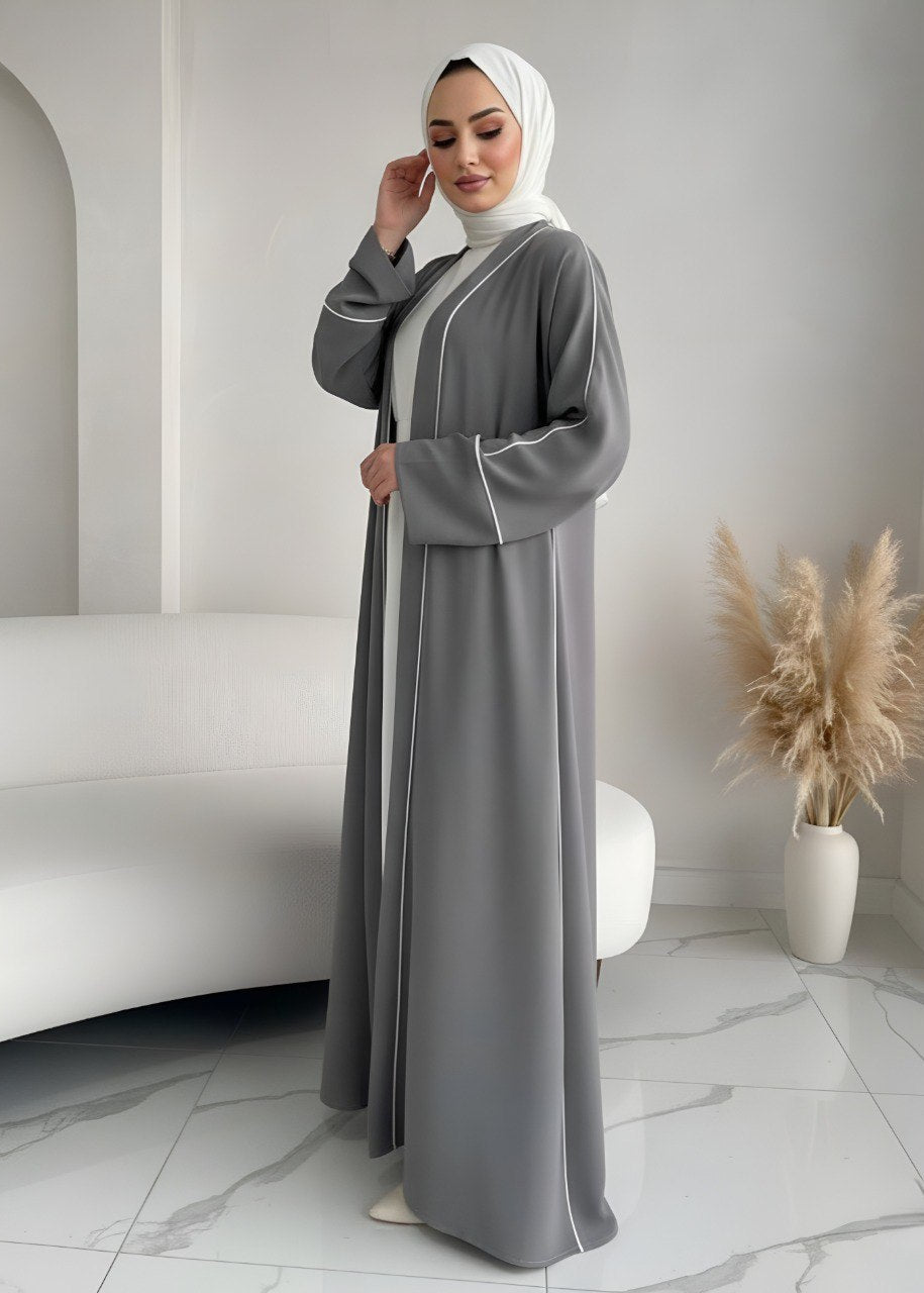 RUHI DOUBLE SHRUG ABAYA | DARK GRAY TO WHITE