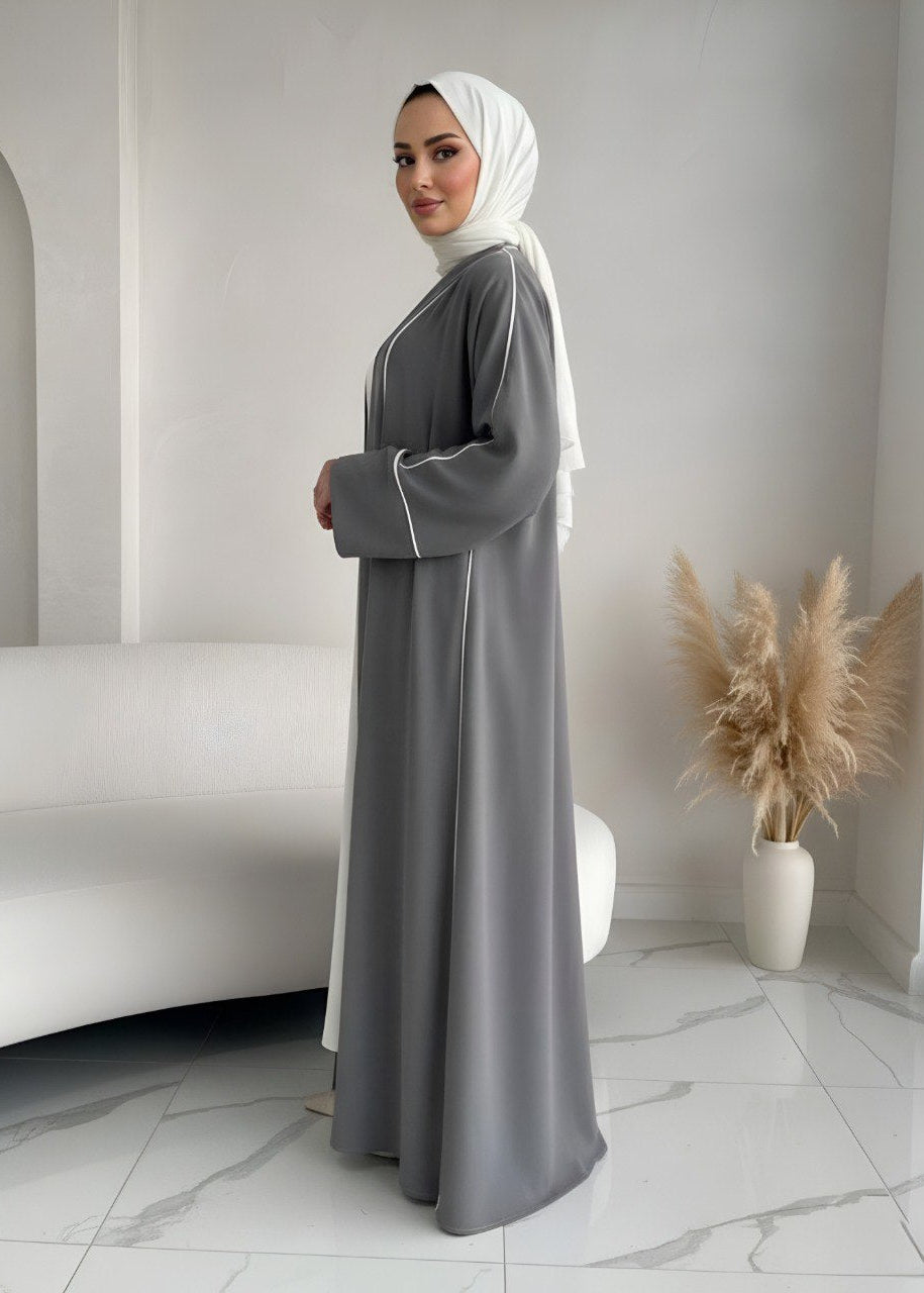 RUHI DOUBLE SHRUG ABAYA | DARK GRAY TO WHITE