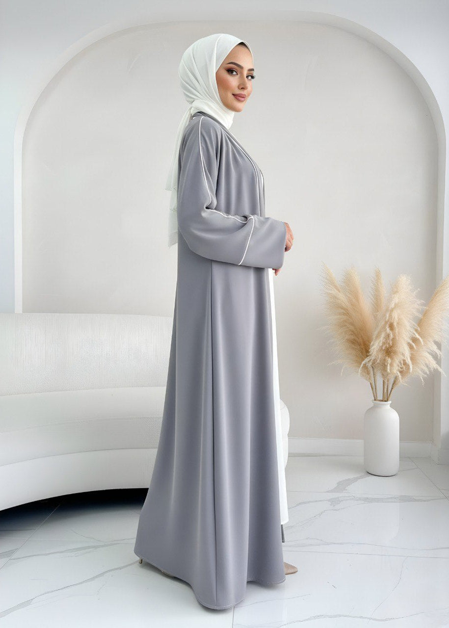 RUHI DOUBLE SHRUG ABAYA | LITE GRAY TO WHITE