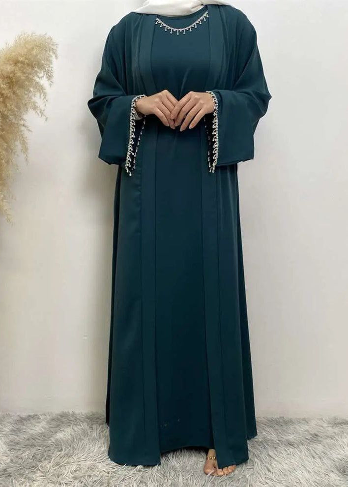 Saffia Imported Double Shrug Lace Abaya - TEAL