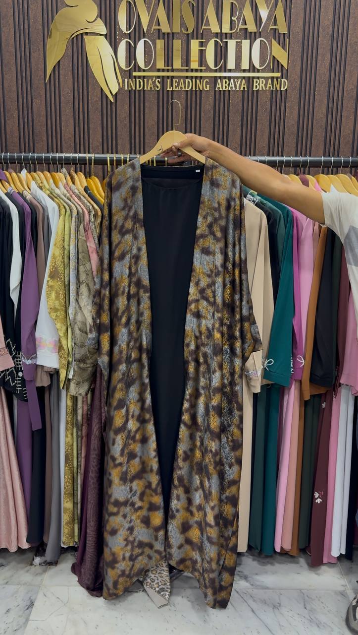 Azrah Elegance Luxe Korean Print Abaya - ( SHADE-11 )