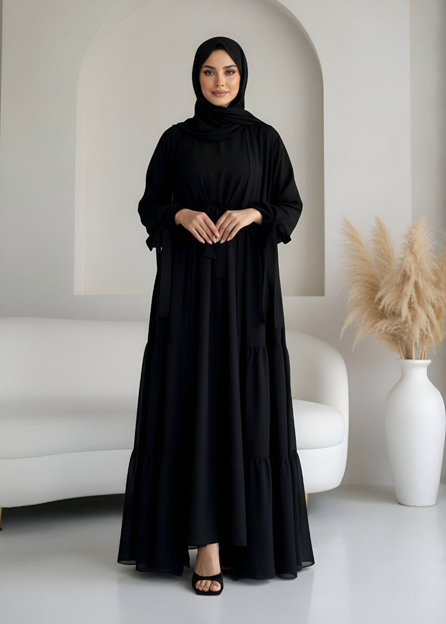 AMANI FRILL PLATES ABAYA | BLACK