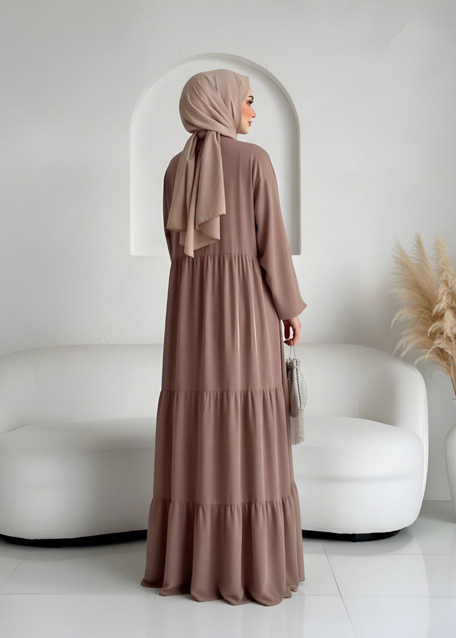 AMANI FRILL PLATES ABAYA | MOCHA BROWN