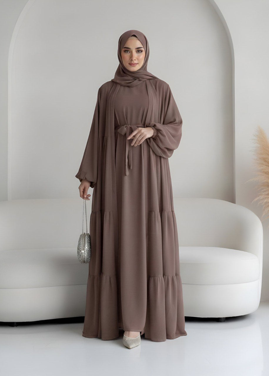 AMANI FRILL PLATES ABAYA | DARK GRAY