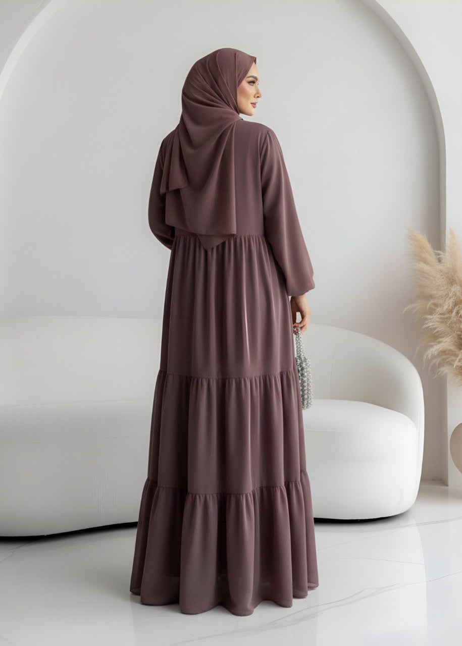 AMANI FRILL PLATES ABAYA | DUSTY PINK