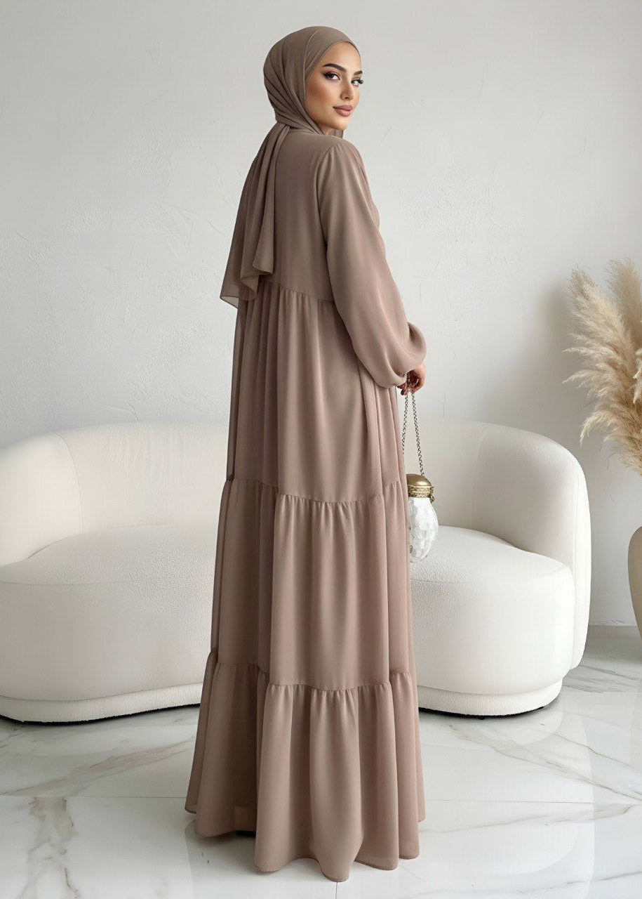 AMANI FRILL PLATES ABAYA | LITE NUDE