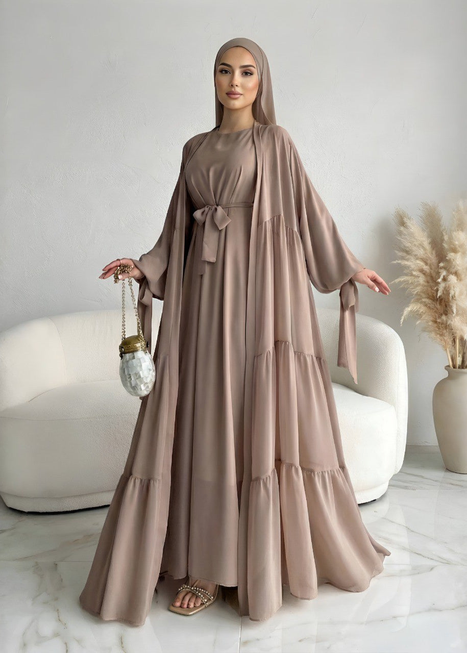 AMANI FRILL PLATES ABAYA | LITE NUDE