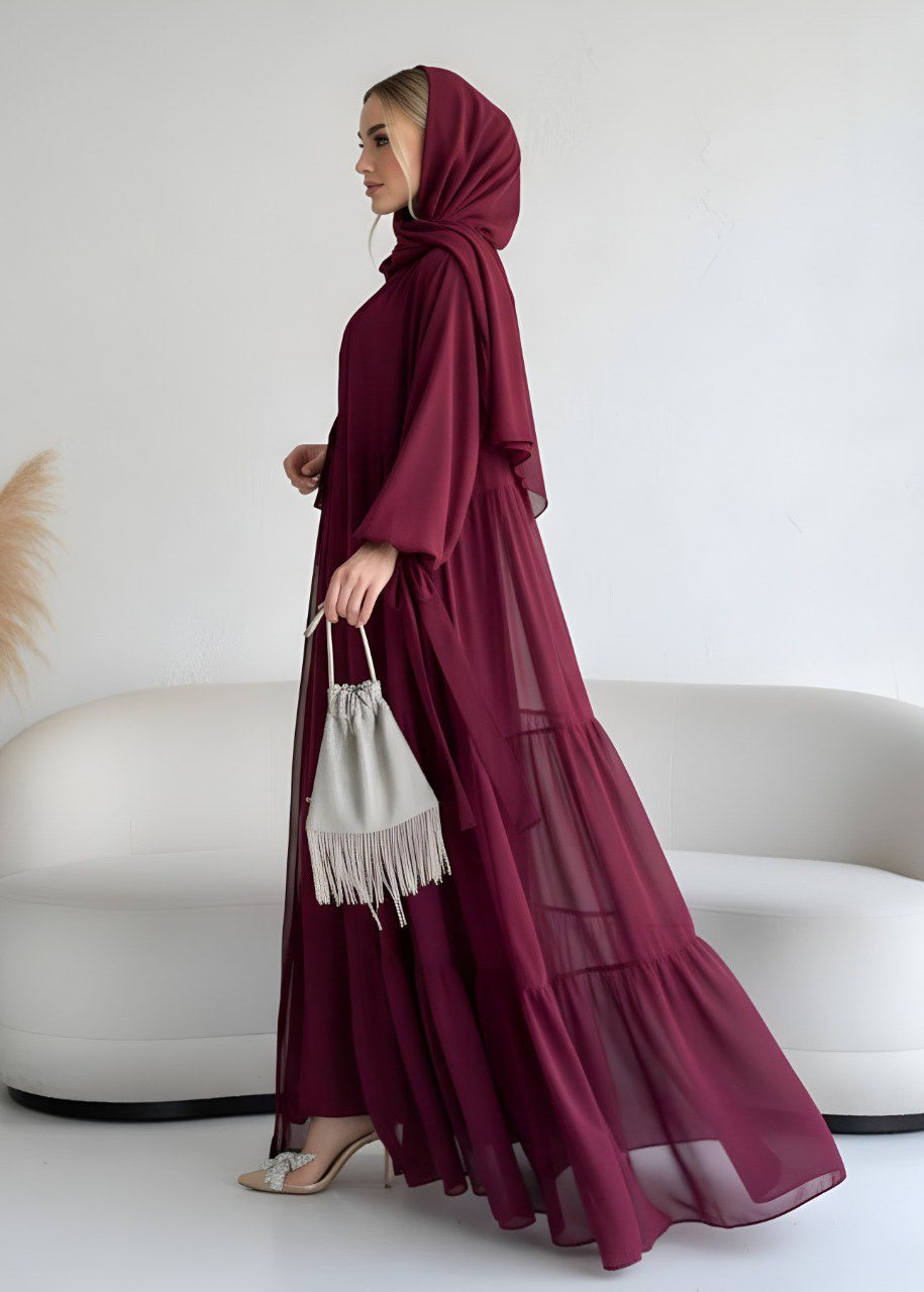 AMANI FRILL PLATES ABAYA | MAROON