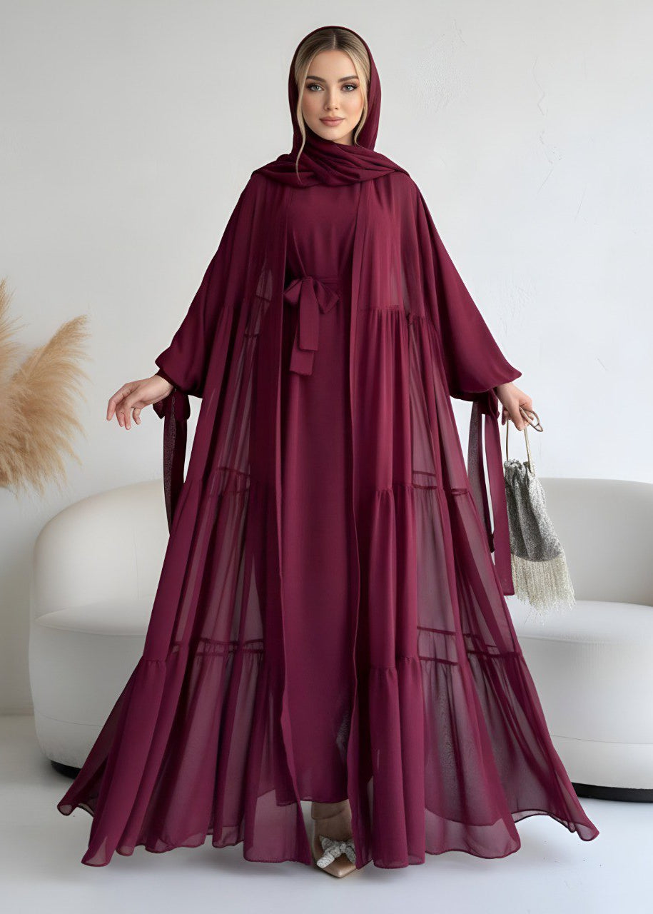 AMANI FRILL PLATES ABAYA | MAROON