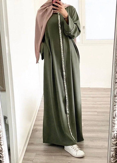 LAIBA STONE LACE ABAYA | OLIVE