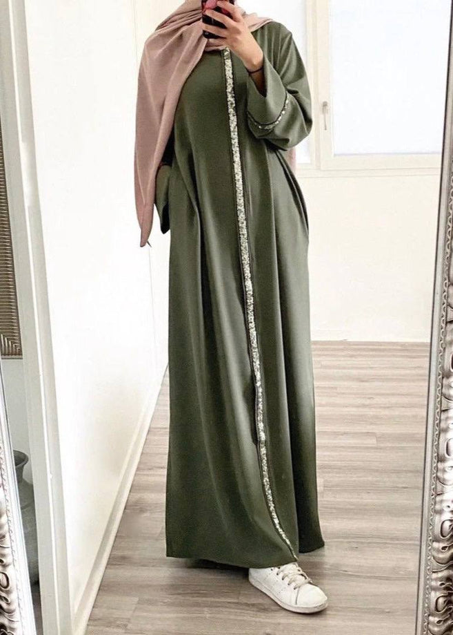 LAIBA STONE LACE ABAYA | OLIVE
