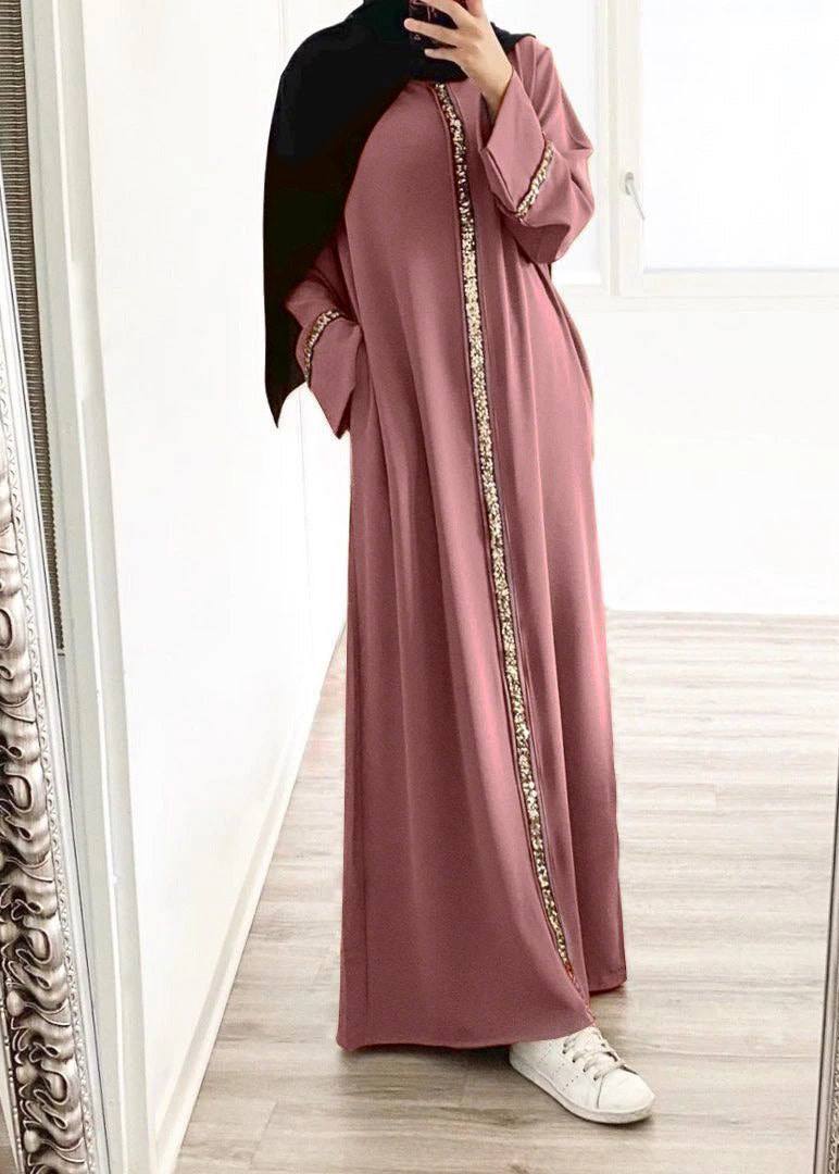 LAIBA STONE LACE ABAYA | FLAMINGO