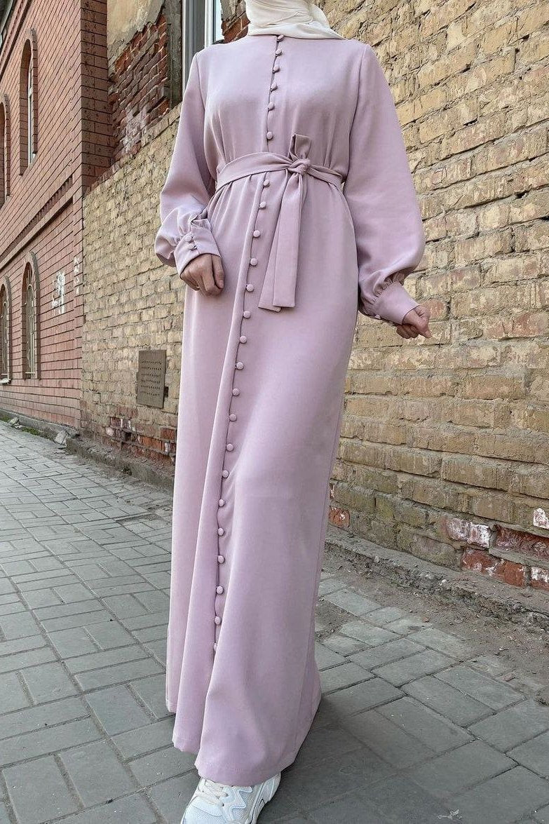 Ayesha Front Open buttons knot Abaya ( LITE PINK )