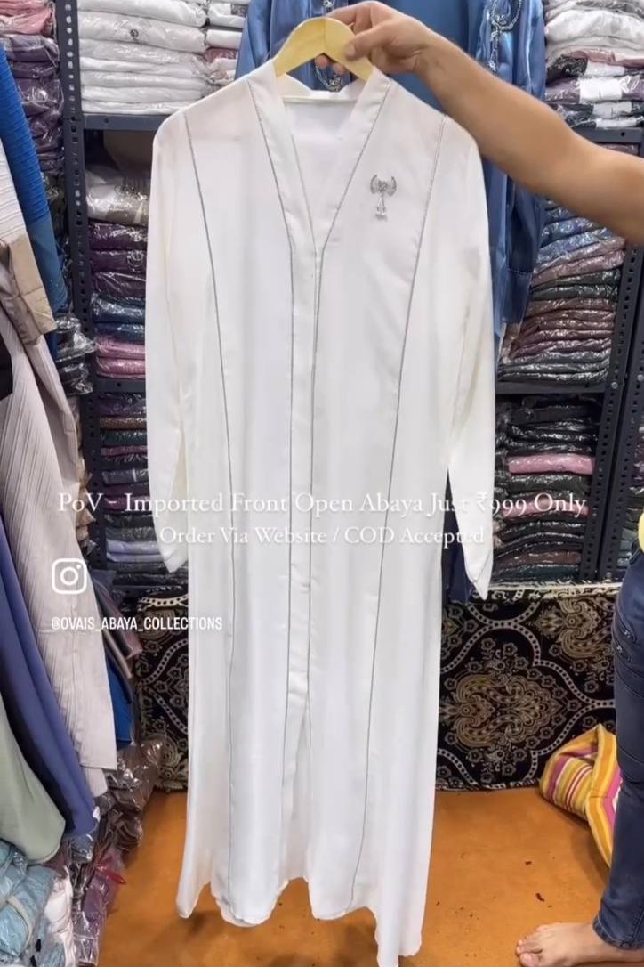 Amara Imported Front Open Abaya WHITE ( New Launch )