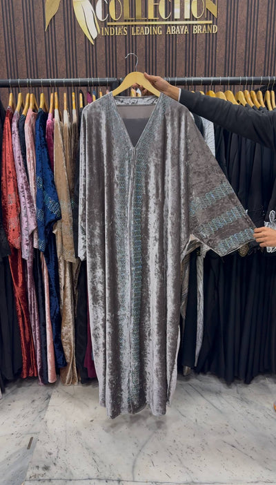 ANAYA VELVET KAFTAN ABAYA | SLASH GRAY