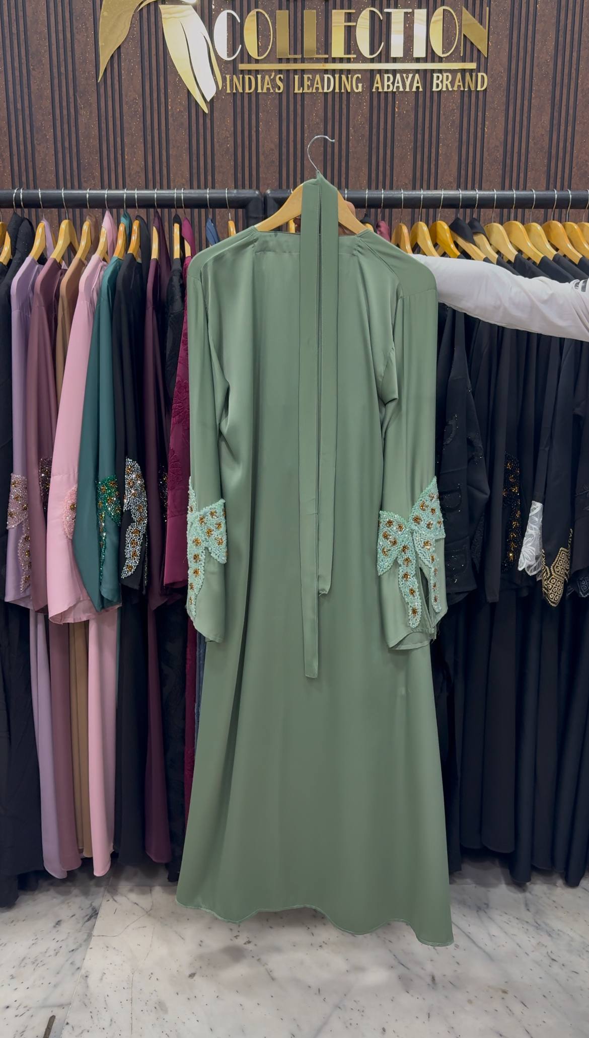 RUKHSAR FRONT OPEN ABAYA | PISTA GREEN