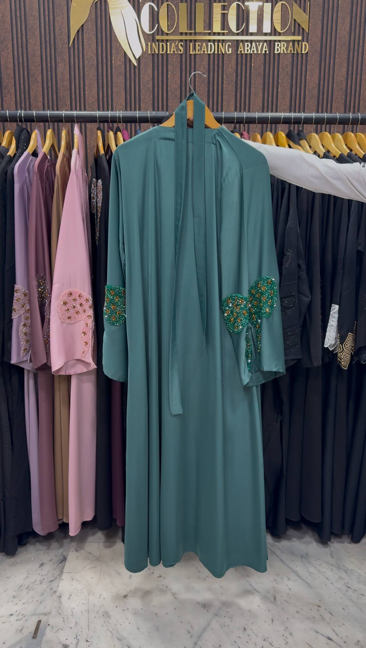 RUKHSAR FRONT OPEN ABAYA | GREEN