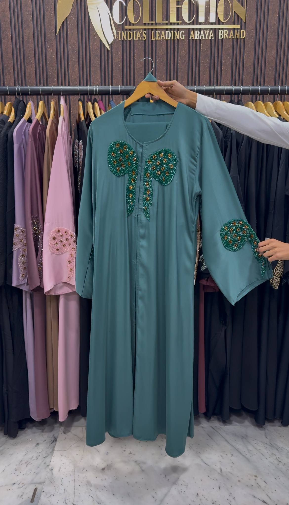 RUKHSAR FRONT OPEN ABAYA | GREEN
