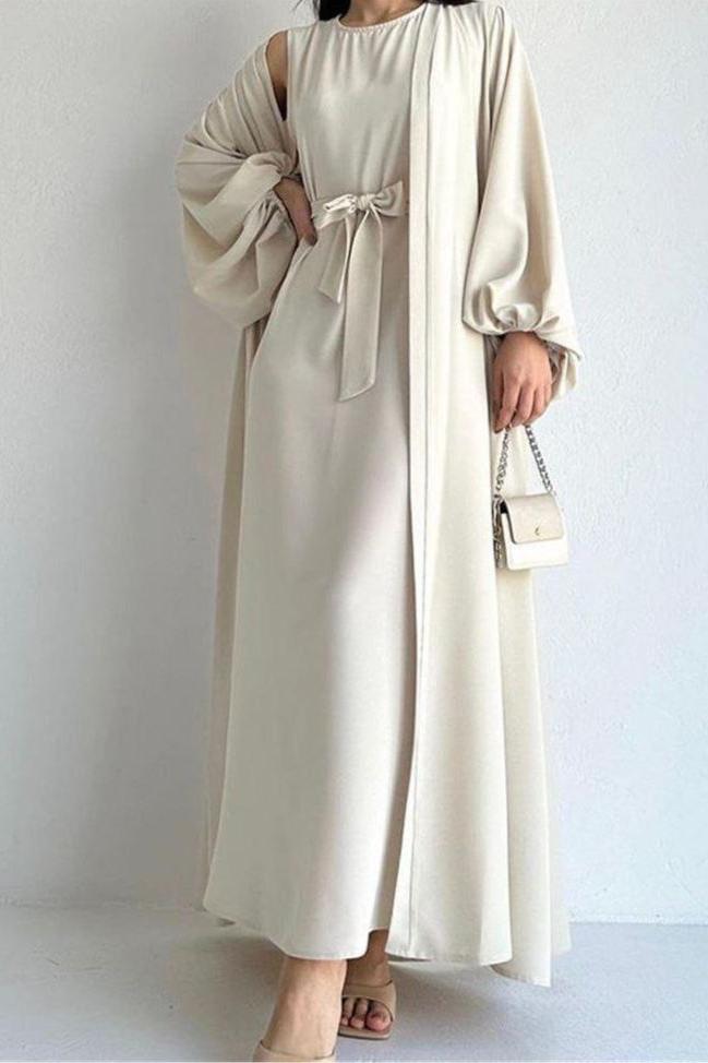 Ebrah Beautiful Double Shrugs Abaya NUDE ( NEW LAUNCH )