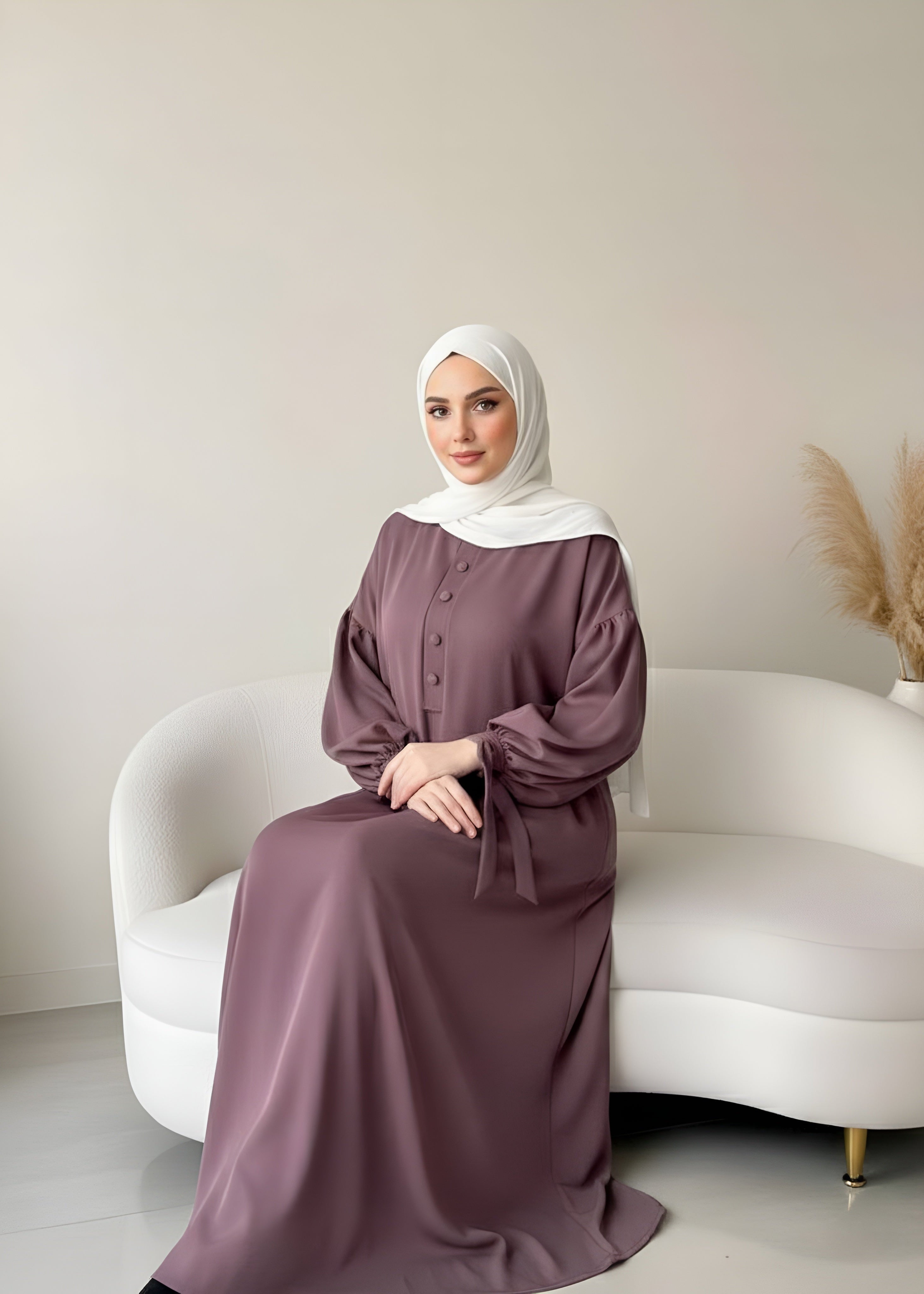 TAHURA BALLON SLEEVE ABAYA | NUDE