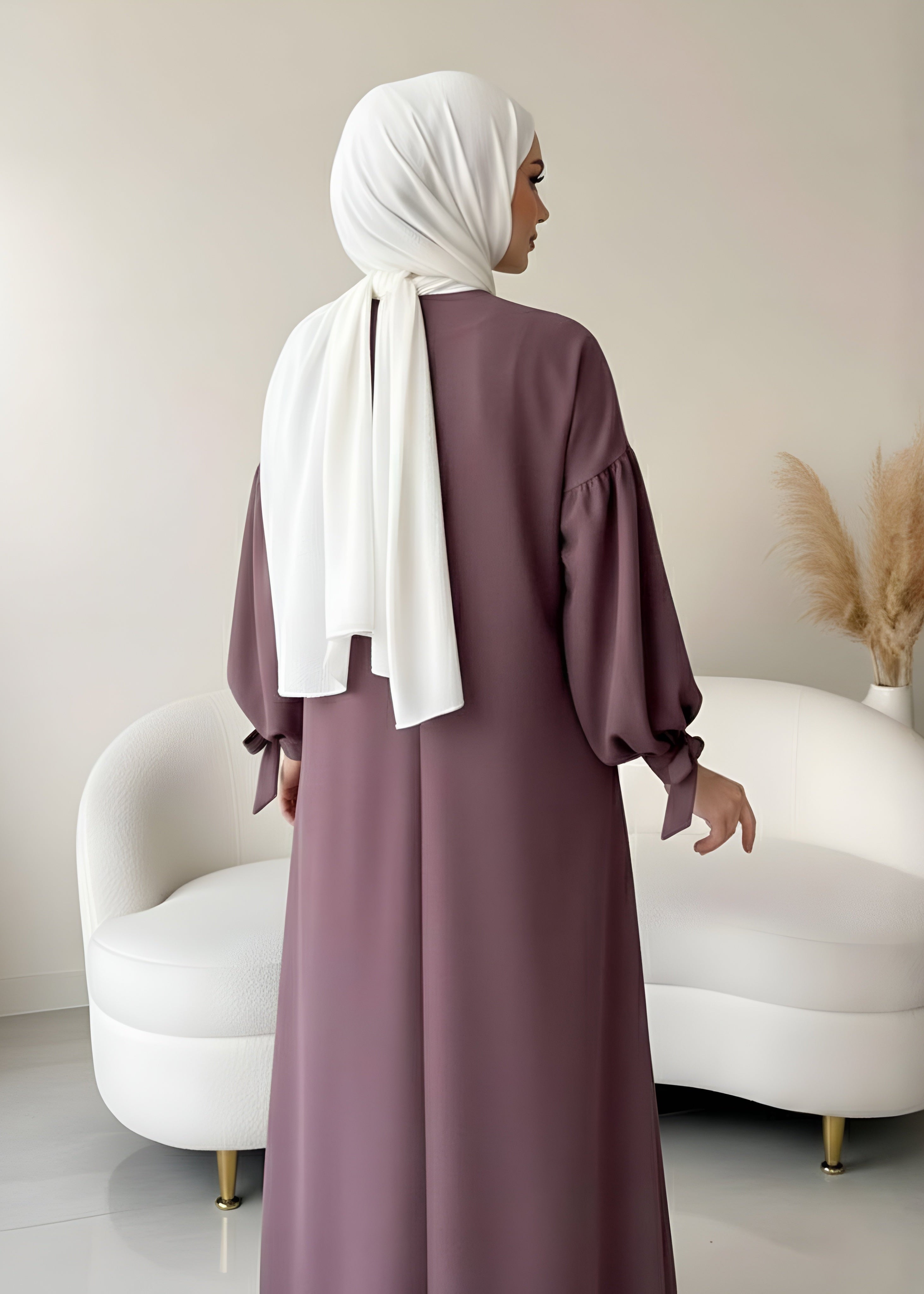 TAHURA BALLON SLEEVE ABAYA | NUDE