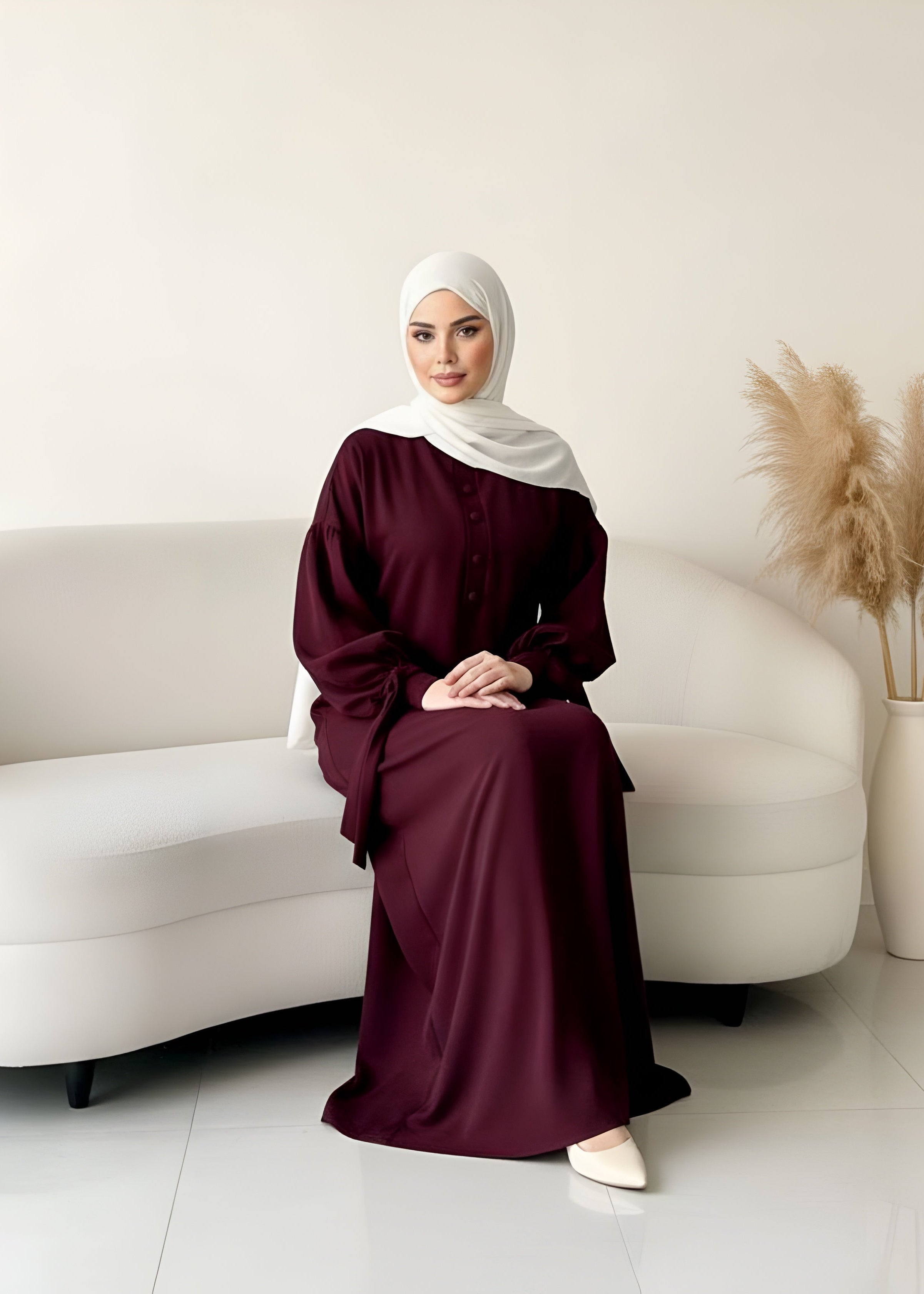TAHURA BALLON SLEEVE ABAYA | MAROON