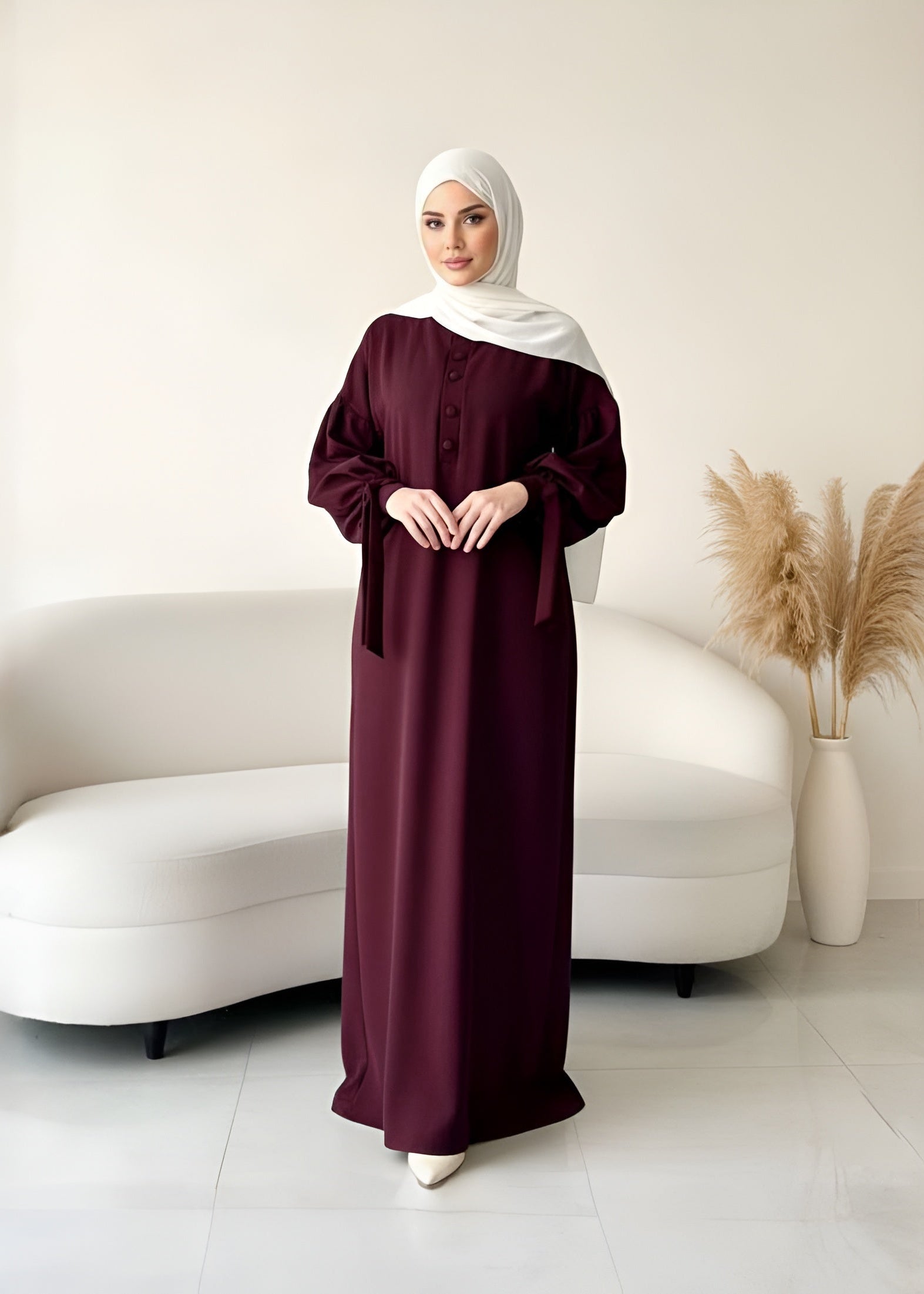 TAHURA BALLON SLEEVE ABAYA | MAROON
