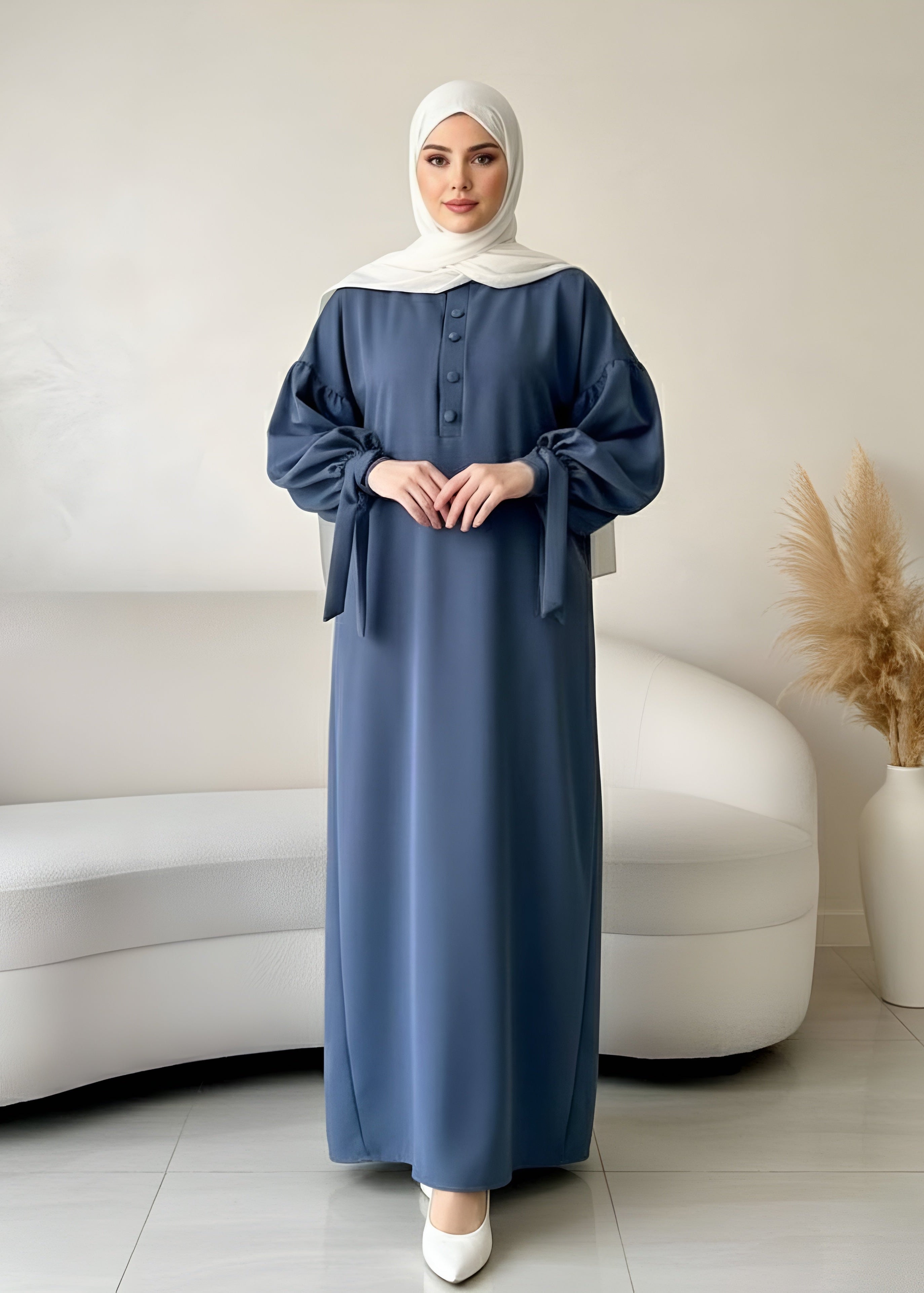 TAHURA BALLON SLEEVE ABAYA | GRAY