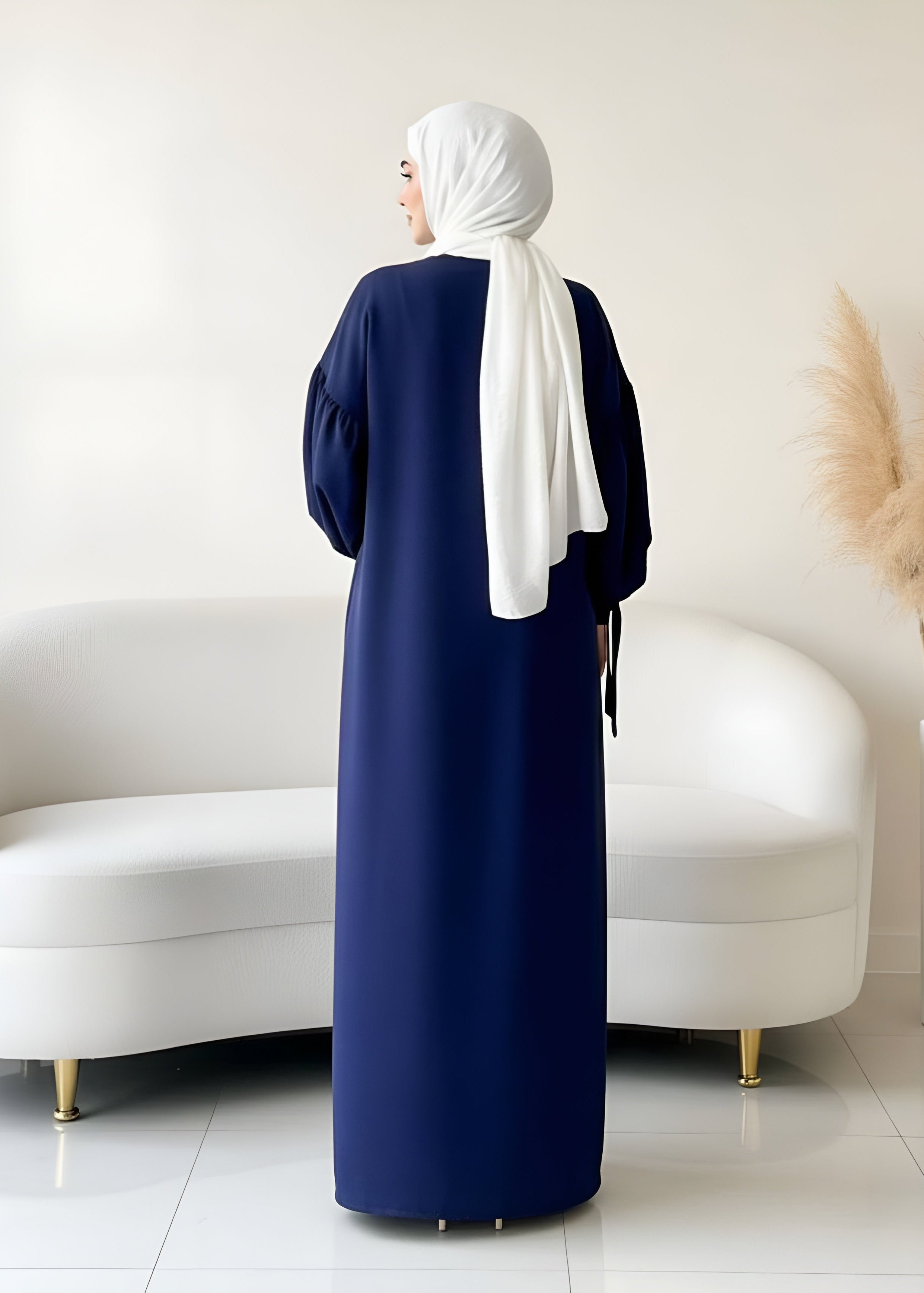 TAHURA BALLON SLEEVE ABAYA | NAVY BLUE