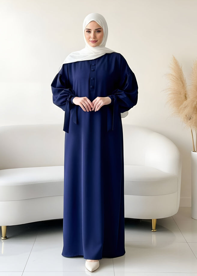 TAHURA BALLON SLEEVE ABAYA | NAVY BLUE