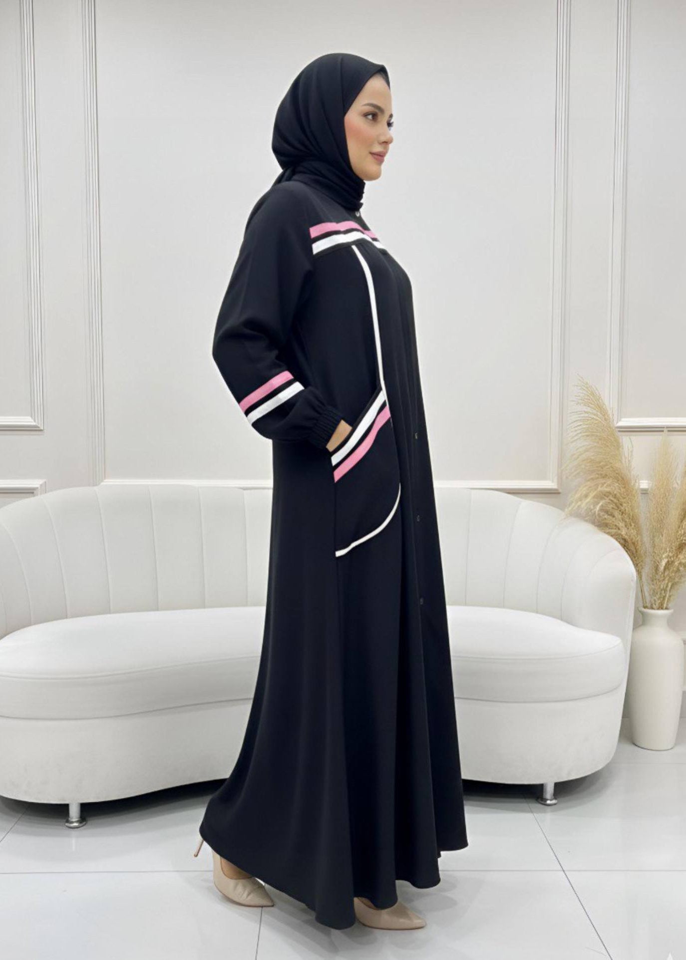 AINA FRONT OPEN POCKET ABAYA | BLACK
