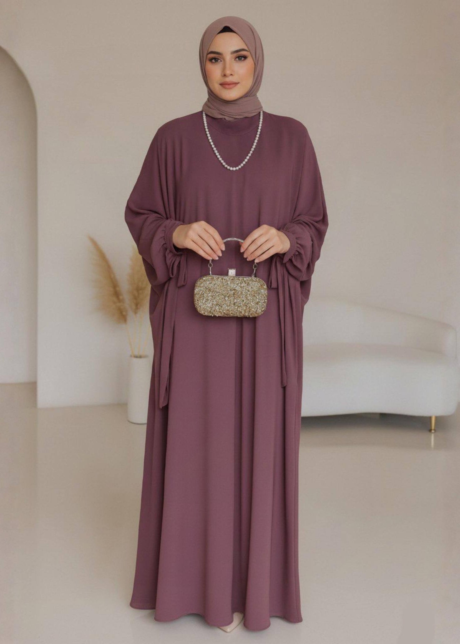 FROZEN DOUBLE SHRUG ABAYA | DUSTY PINK