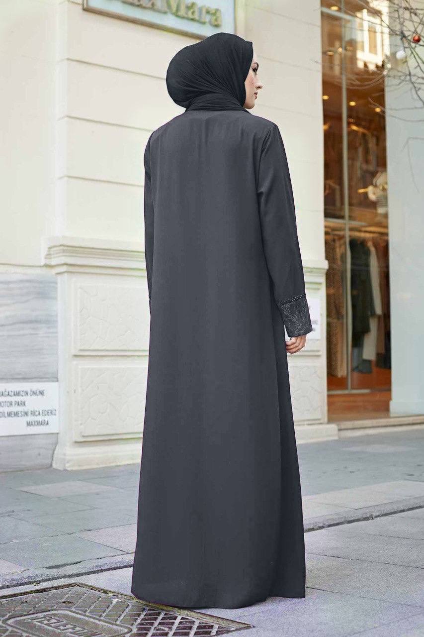 Zahiya Front Open Zipper Abaya - GRAY ( NEW LAUNCH )