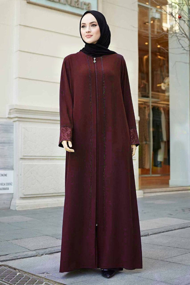 ZAHIYA FRONT OPEN ABAYA | MAROON