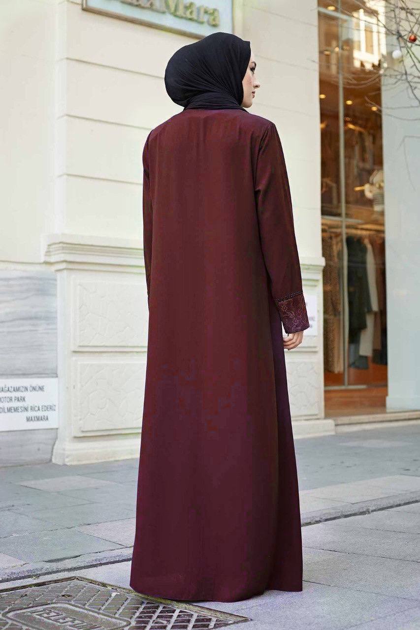 Zahiya Front Open Zipper Abaya - MAROON ( NEW LAUNCH )