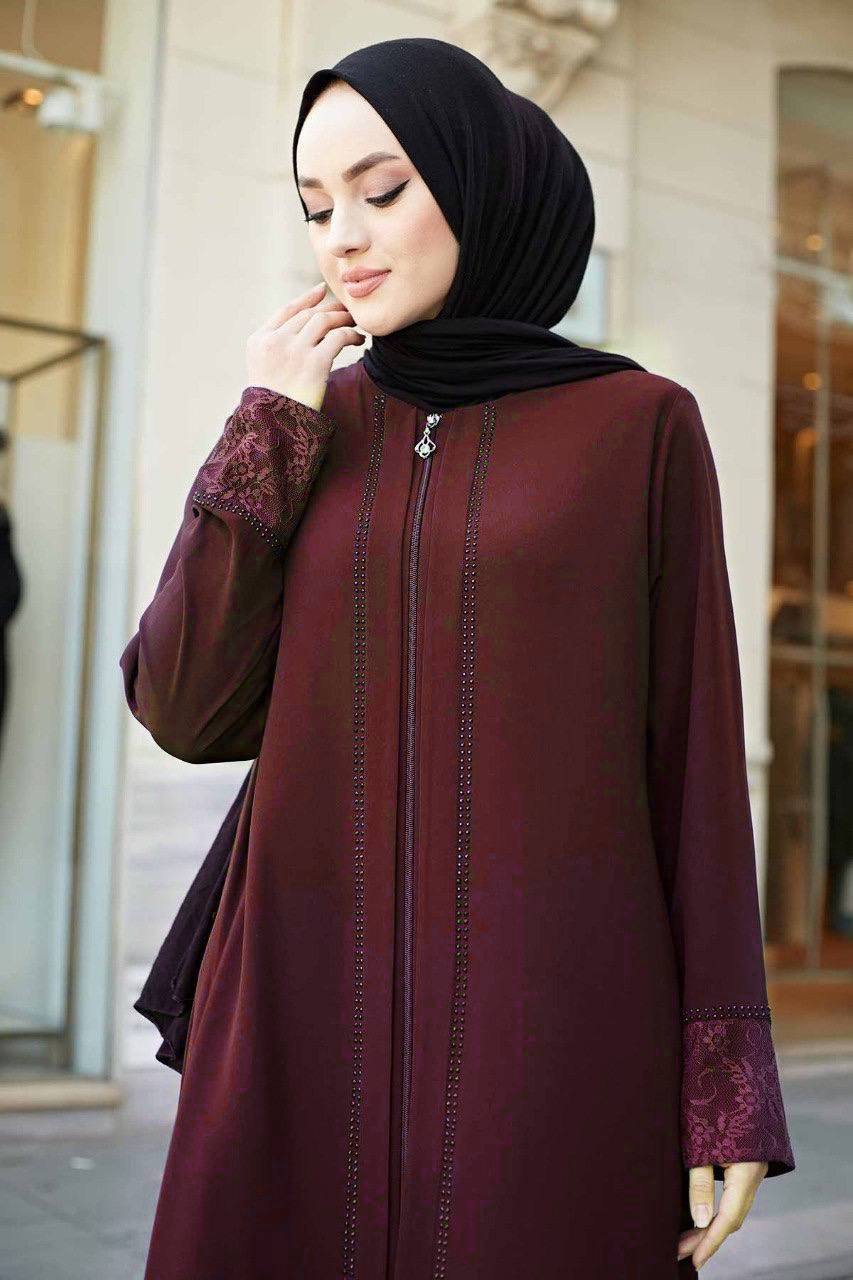 Zahiya Front Open Zipper Abaya - MAROON ( NEW LAUNCH )