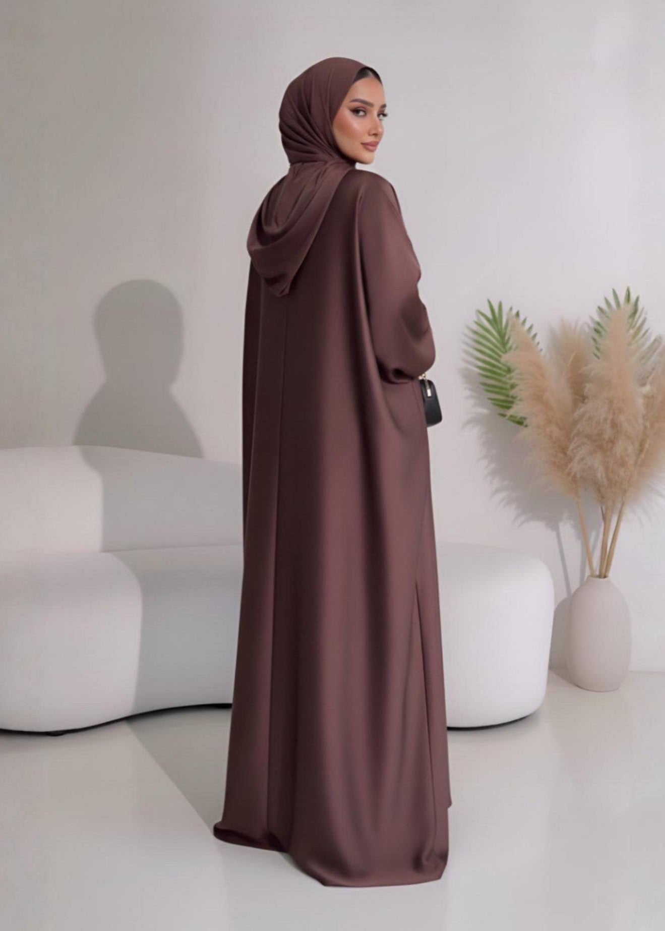 SAJAL DOUBLE SHRUG ABAYA | COFFEE