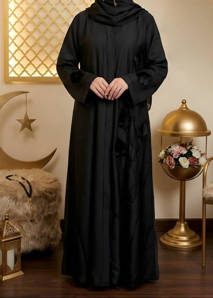 SANIYA FRONT OPEN ABAYA | BLACK