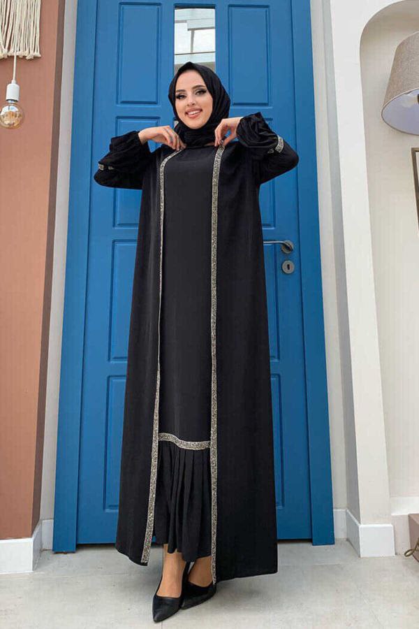 Aliya Double Shrug Lace Abaya BLACK ( New - Edition )