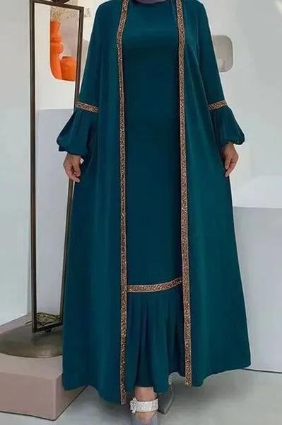 Aliya Double Shrug Lace Abaya TEAL ( New - Edition )