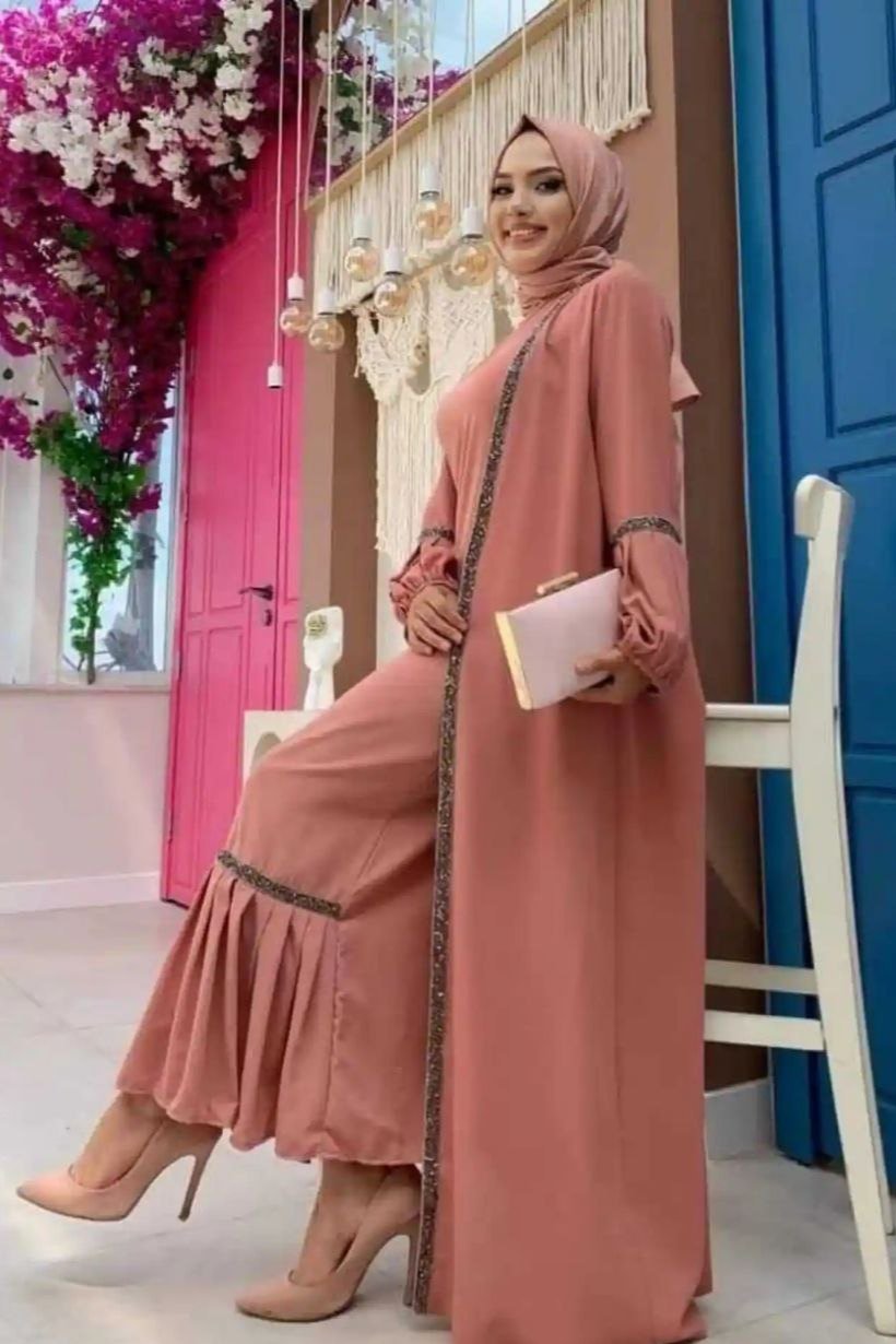 Aliya Double Shrug Lace Abaya FLAMINGO ( New - Edition )