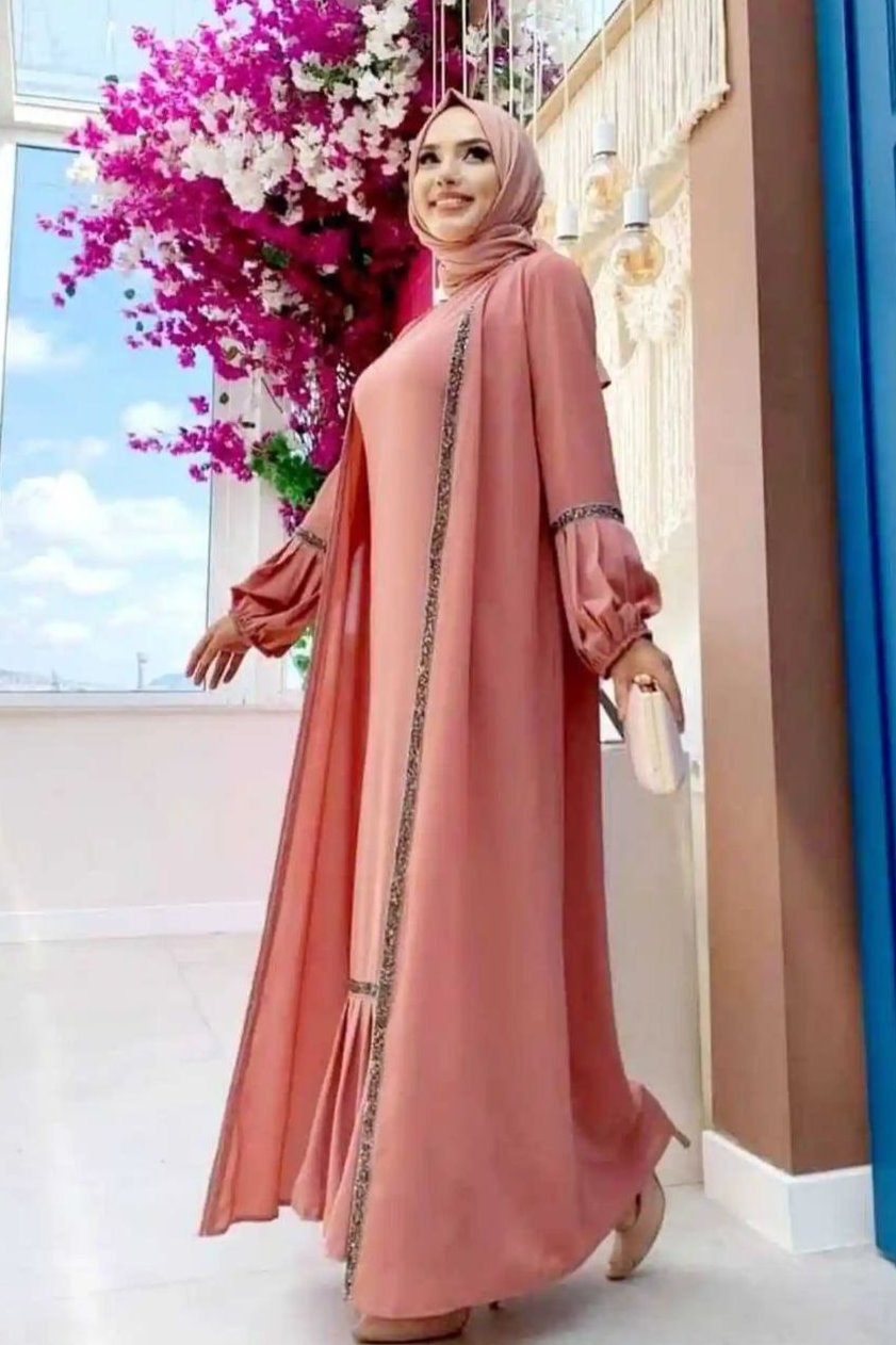 Aliya Double Shrug Lace Abaya FLAMINGO ( New - Edition )