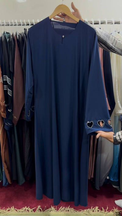 HAZAL HEART SLEEVE ABAYA | NAVY BLUE