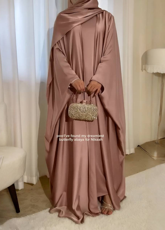 SAJAL DOUBLE SHRUG ABAYA | GOLDEN