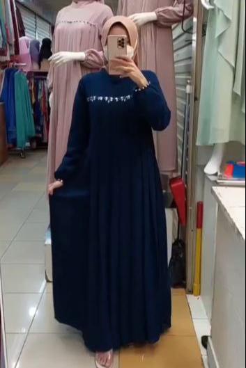 Layla Dark Blue Plates Abaya 💙 ( Limited - Stock )